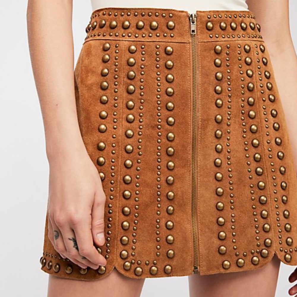 Free People Brown Stud Mini Skirt